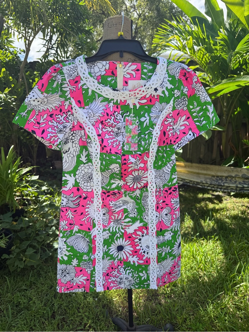 Lilly Pulitzer Pink & Green Floral Patchwork Short Sleeve Top